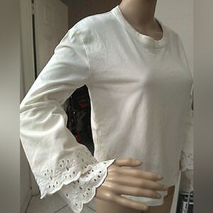 NWOT MADEWELL CREAM Elegant Long Sleeve Top Eyelet Detail OVERSIZED XS